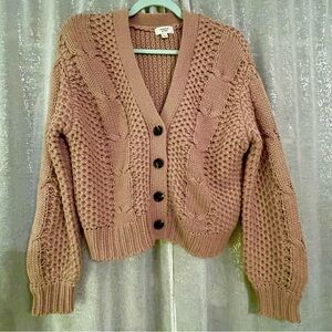 Chunky Knit Button-Up Sweater Pink Brown Size XS or Size S